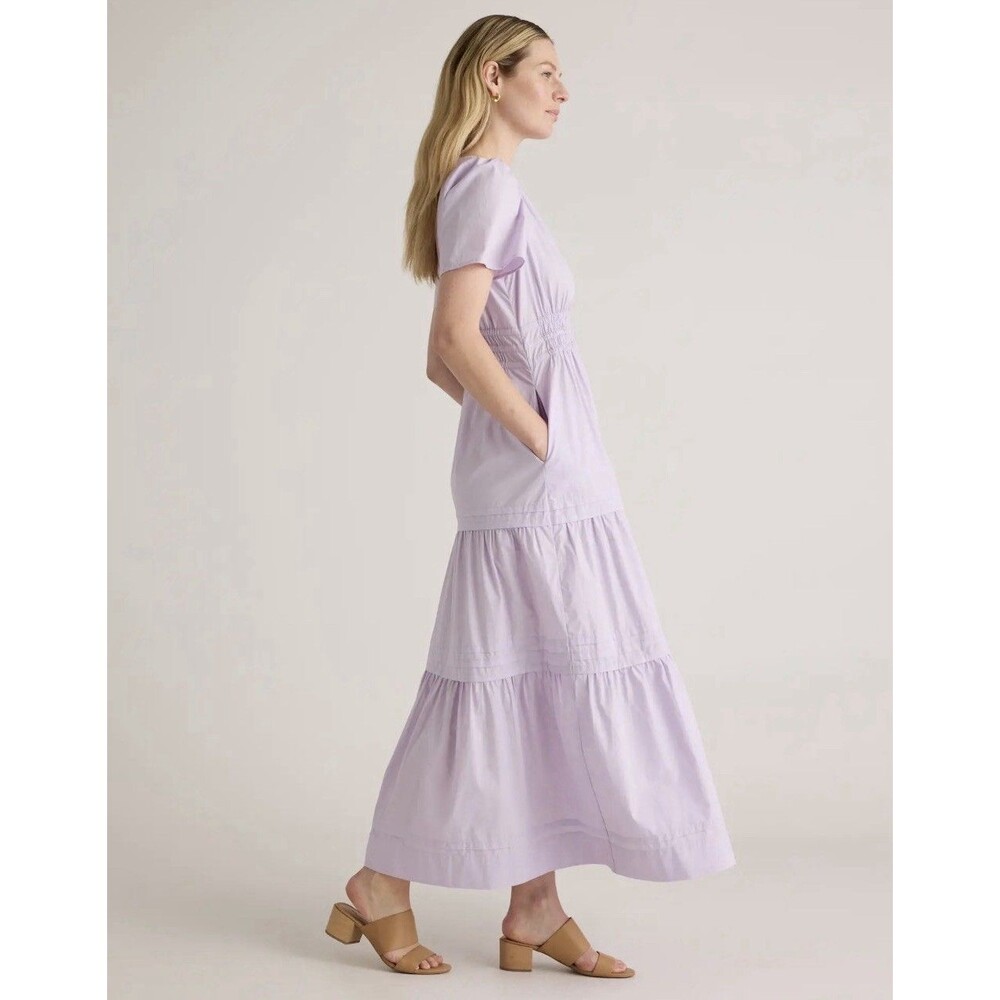 Quince New Women 100% ORGANIC COTTON Poplin Tiered Maxi Dress LARGE Pastel Lilac - Picture 9 of 14